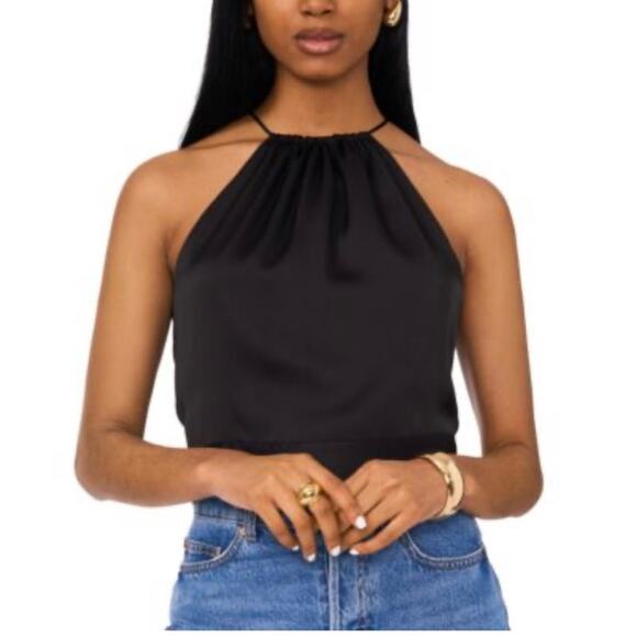 RACHEL ZOE Satin Halter Top with Bandana Hem Size Small S Black - Picture 1 of 5